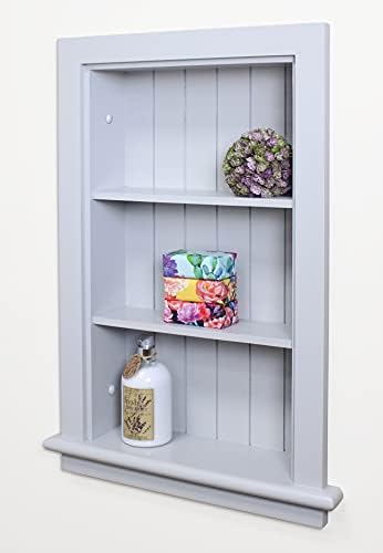 14x24 Aiden Recessed Wall Niche Medicine Cabinet Replacement, in The Wall Bathroom Cabinet Insert Shelf/Shelves, Made in North America, Real Wood, NO MDF, Beadboard, Light Gray