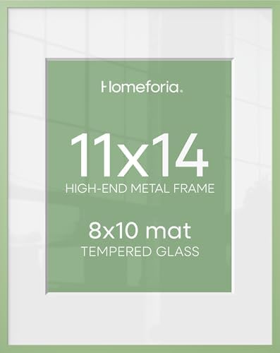 Homeforia 11x14 Green Picture Frame, High-End Metal, 8x10 Mat, Glass