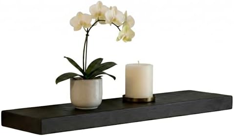 Joel’s Antiques 24 Inch Wooden Floating Shelves for Wall - 24x6x2 in - Made of Natural Wood - Short Heavy Duty Rustic Wall Shelves for Bedroom - Bathroom Shelf, Laundry Room Floating Storage - Black