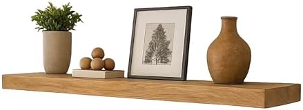 joelsantiques 54 inch Wooden Floating Shelves for Wall - 54x6x2 in, High End Solid Natural Wood, Heavy Duty Bracket, Wall Mounted for Bathroom, Living Room, Bedroom, Office Floating Storage - Beige