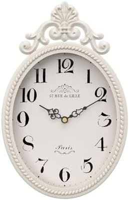 Abdurey Small French Retro Decor Wall Clock, Ivory White Vintage Oval Style