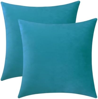 Jeneoo Dark Turquoise Decorative Throw Pillow Covers Soft Velvet Comfy Square Couch Cushion Cases for Living Room Sofa Decor (Set of 2, 18 x 18 Inches)