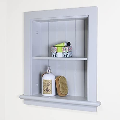 14x18 Aiden Recessed Wall Niche Medicine Cabinet Replacement, in The Wall Bathroom Cabinet Insert Shelf/Shelves, Made in North America, Real Wood, NO MDF, Beadboard, Light Gray