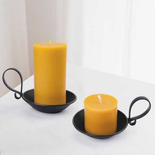 2-Pack Matte Black Iron Pillar Holders, Handle, Flat Base