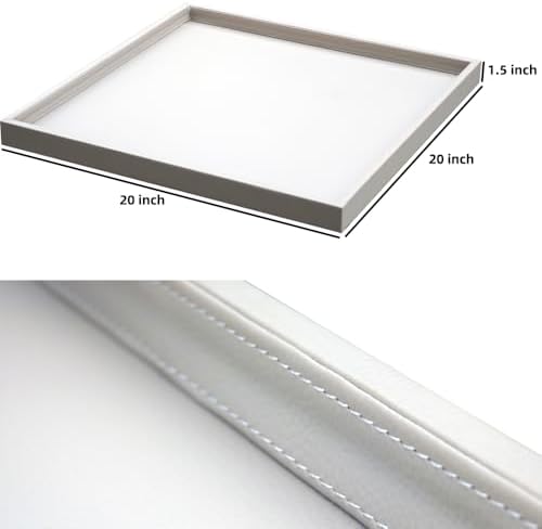 20x20 Inch Rectangular Ottoman Tray | Textured PU Leather, Waterproof & Heat-Resistant Storage for Coffee/Dining Tables, Sofa, Bed, Entertainment & Party (Tranquil Beige, 20 * 20in)