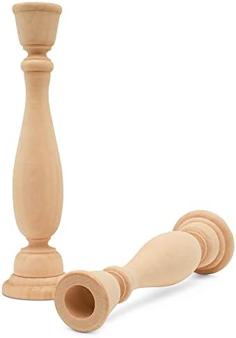 Unfinished Wood Taper Candle Holder 9 inch Tall with 7/8 inch Hole, Set of 10 Classic Craft Candlesticks to Paint or Decorate, by Woodpeckers
