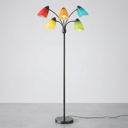 Brightech Medusa LED Floor Lamp – Multi-Head Dimmable Floor Lamp for Living Rooms & Offices – Tall Lamp with Interchangeable Shades, Adjustable Standing Lamp for Bedroom Reading – Black