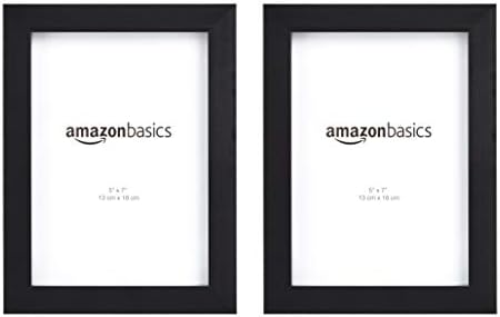 Amazon Basics Rectangular Picture Frame Set, 5" x 7", Wall Hanging or Tabletop Display, Real Glass, Horizontal or Vertical, Black, 2-Pack