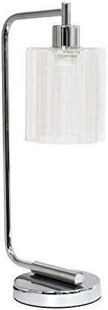 Simple Designs LD1036-CHR Bronson Antique Style Industrial Iron Lantern Desk Bedside Glass Shade Table Lamp, Chrome