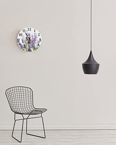 LOKMU Silent Non Ticking Clock 10 Inch,Round Wall Clock,Decorative for Living Room, Kitchen, Home,Bathroom, Bedroom, Office or School Summer Lavender Flowers on White