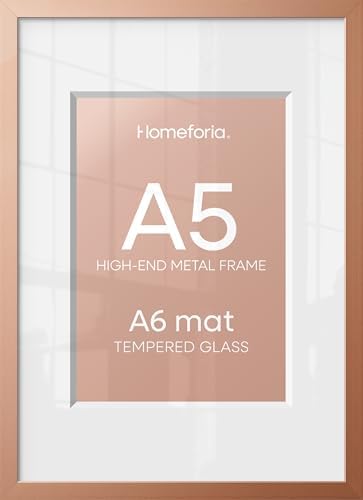 Homeforia A5 Rose Picture Frame, High-End Metal, A6 Mat, Glass