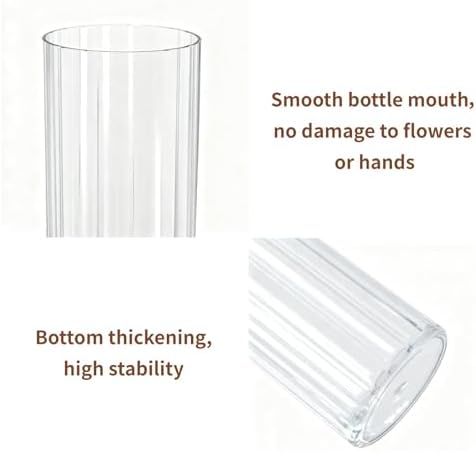 Flower Vase, Non-breakable Vase for Flower, Ribbed Acrylic Vase, 5"W x 16"H Tall Clear Cylinder Vases for Centerpieces, Living Room, Dining Table, Office, Bookshelf Decoration Housewarming Gift