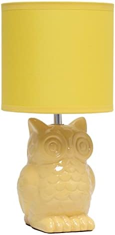 Simple Designs LT1136-DLN 12.8" Contemporary Ceramic Owl Bedside Table Desk Lamp w Matching Fabric Shade for Decor, Bedroom, Nightstand, Living Room, Entryway, Kids' Room, Nursery, Dandelion Yellow