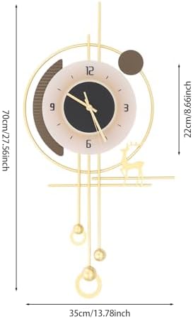 Wall Clock for Living Room, Large Gold Wall Clock with LED Light, Modern Decor Silent Non-Ticking Metal Clock for Living Room, Kitchen, Dining Room, Bedroom, Battery Operated,13.78 * 27.56in