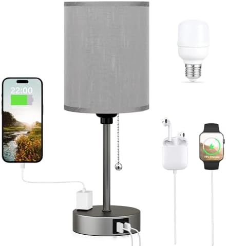 Small Bedside Table Lamp for Bedroom, Desk Lamp with USB Ports for Dorm