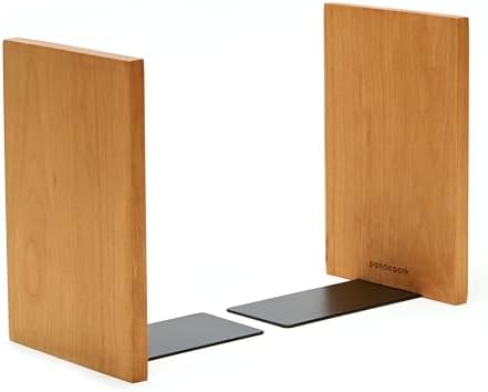 Pandapark Wood Decorative Bookends,Non-Skid Bookend for Shelves,Heavy Duty Bookends,Book Stand for Books/CDs,1 Pair (Cherry Master)