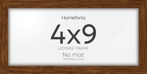 Homeforia 4x9 Brown Oak Business License Frame, High-End Wood, Glass