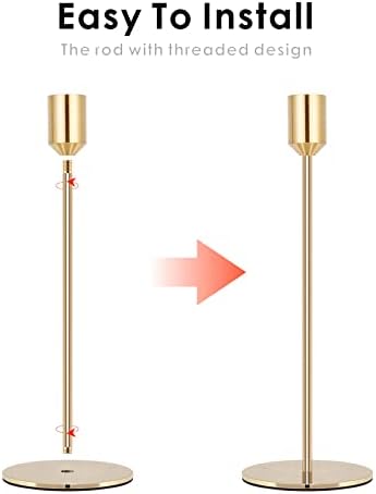 Gold Metal Taper Candle Holders Set of 6, Wedding Dining Table Decor