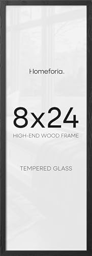 Homeforia 8x24 Black Oak Panoramic Picture Frame, High-End Wood, Glass