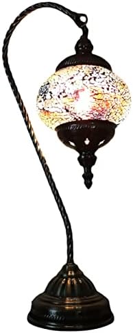 SILVERFEVER Handcrafted Mosaic Turkish Lamp Moroccan Glass Table Desk Bedside Light Bronze Base with E12 Bulb Calm Pastels Light