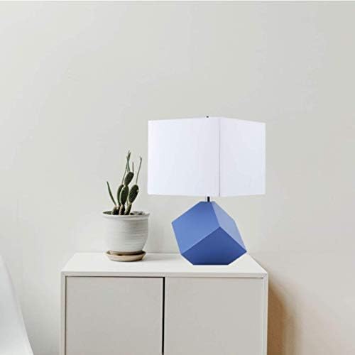 25" Table Lamp - Modern Irregular Geometric Style Wooden Base, White Square Fabric Shade, Contemporary Table Desk Lamp - Great for Living Rooms, Bedrooms, or Study Rooms (Blue)