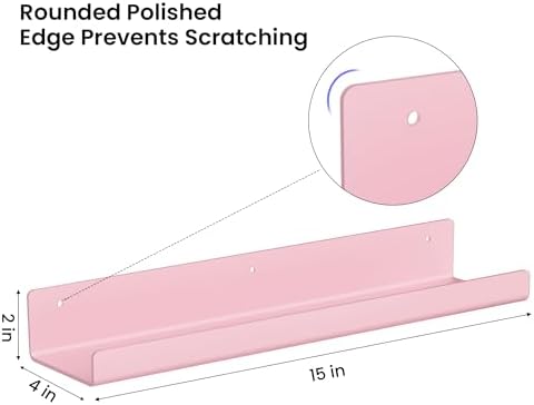 upsimples 4 Pcs 15" Acrylic Shelves for Wall Decor and Display, Pink