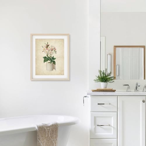 SWITHOM Funny Bathroom Wall Art, Vintage Botanical White Rose Flower Art Print, 8x10 Inch Unframed Toilet Paper Poster, Shimmer Paper School Art for Restroom Guest Room Decor, Humor Housewarming Gift for Women & Friends