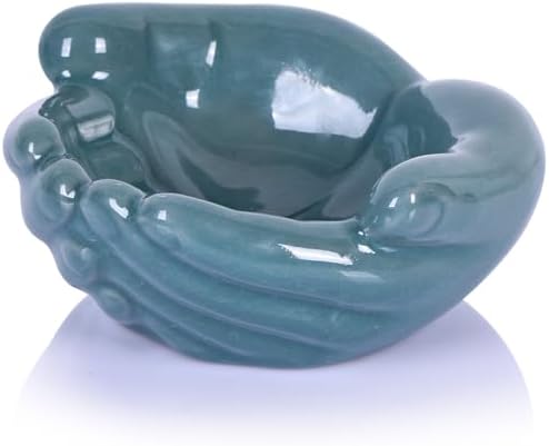 Ceramic Hands Bowl Dish Sculpture, Giving Hands Candy Holder for Succulent Planter, Crystal Rock Holder, Office, Keys Bowl for Entryway Table (Blue)