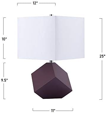 25" Table Lamp - Modern Irregular Geometric Style Wooden Base, White Square Fabric Shade, Contemporary Table Desk Lamp - Great for Living Rooms, Bedrooms, or Study Rooms (Purple)