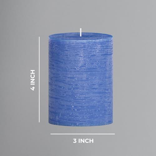 CANDWAX 3x4 inch Pillar Candles Set of 3 – Unscented Dripless Rustic Blue Candles for Home Styling, Parties, Weddings, Decor