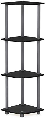Furinno Turn-N-Tube Corner Shelf, 4-Tier Corner Bookshelf, Display Storage Shelves with Open Shelves, for Organization and Storage, Living Room, Home Office, Garage, Black