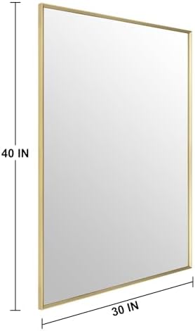 Bathroom Mirror for Wall, 40x30 Inch Framed Vanity Mirror Brushed Gold | Rectanglar Metal Beveled Framed Mirror for Over Sink, Tempered Glass, Anti-Rust, Hangs Horizontally or Vertically