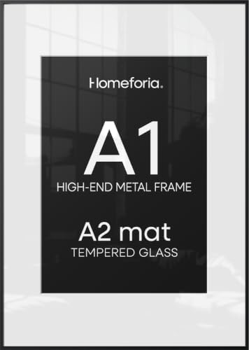 Homeforia A1 Black Poster Frame, High-End Metal, A2 Mat, Glass