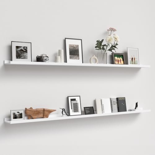 Boswillon Floating Shelves Set of 2, Long Wall Shelf with Lip, 72in, White