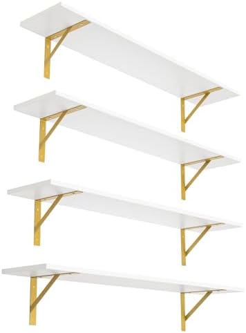 DINZI LVJ Long Wall Shelves, 39.4Inch Wooden Wall Mounted Shelves, Set of 4