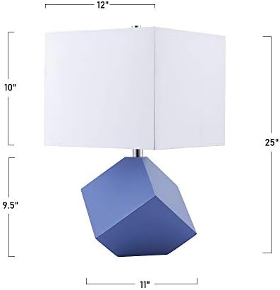 25" Table Lamp - Modern Irregular Geometric Style Wooden Base, White Square Fabric Shade, Contemporary Table Desk Lamp - Great for Living Rooms, Bedrooms, or Study Rooms (Blue)
