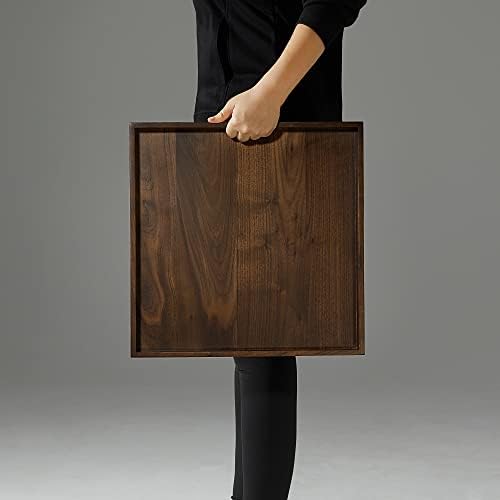 16" Square Handmade Medium Black Walnut Ottoman Tray with Handle