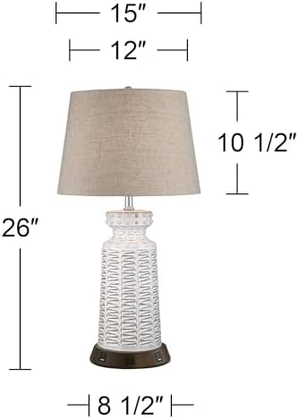 Helene 26" Tall Table Lamp White Ceramic USB Workstation Base Cream