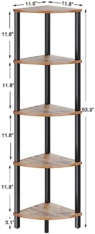 VIMBER Corner Shelf, 5-Tier Corner Bookshelf, Industrial Corner Ladder Shelf, Rustic Display Shelf for Living Room, Bedroom, Kitchen, Home Office, Rustic Brown and Black UJSJ001H