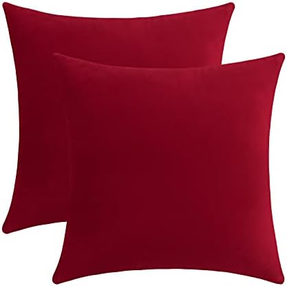 Jeneoo Comfy Soft Velvet Throw Pillow Cases for Sofa Couch, Decorative Solid Square Cushion Covers for Bedroom Car (Santa Red, 18 x 18 Inches, 2 Pieces)