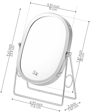 JOYOEIKON Classic Dual Sided 5X and 1X Magnifying Makeup Mirror and Tabletop Standing 360° Rotation Vanity Mirror,Desktop Cosmetic Mirror (Chrome)