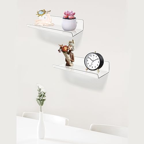 ROYALITA 2-Pack Small Acrylic Shelves Wall Mounted, 12 in Display Shelves