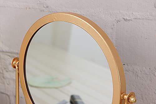 Geschaft Golden Tabletop Single Sided Makeup Mirror, 360°Rotation Iron One-Sided Dressing Table Mirror, Round Swivel Desktop Stand Mirror (Golden - Round),7.1'' (L) x 2'' (W) x 8.5''(H)