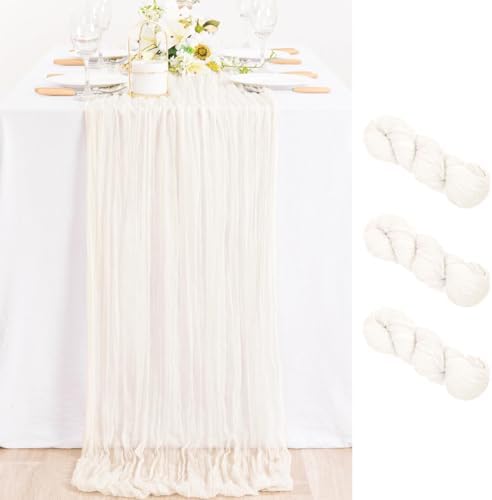 3 Pack Ivory White Cheesecloth Table Runner Rustic Gauze Centerpiece