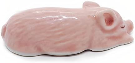 WitnyStore Tiny 1¾" Long Pink Sleeping Baby Pig Figurine - Miniature Hand Made Painted Ceramic Pigs Swine Hog Piglet Livestock Farm Animals Cute Porcelain Decorative Collectible Figures Décor Gifts