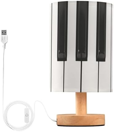 Table Lamp Piano Key Black and White Musical Instrument Nightstand Lamp with Wood Base Fabric Lamp Shade Bedside Desk Lamp for Living Room Bedroom Kids Room Office