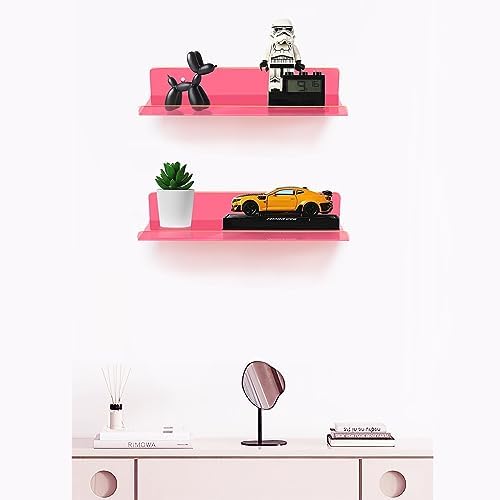 ROYALITA 2-Pack Small Acrylic Shelves Wall Mounted, 12 in Display Shelves