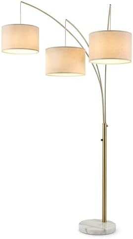 Brightech Trilage Arc Floor Lamp - Large Standing Lamp with 3 Fabric Shades & LED Bulbs for Living Room Over the Sofa, Reading, Multi-Head Traditional Tree Floor Lamp for Bedroom - Brass
