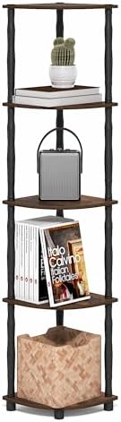 Furinno Turn-N-Tube Storage Shelves, 5-Tier Corner Book Shelf, Standing Corner Shelf, Toolless Open Shelves, Classic Tubes, for Organization and Storage, Living Room, Home Office, Amber Pine