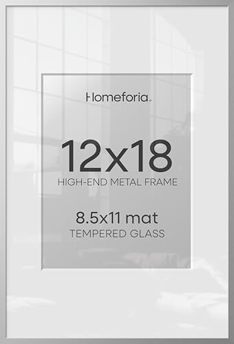 Homeforia 12x18 Silver Picture Frame, High-End Metal, 8.5x11 Mat, Glass